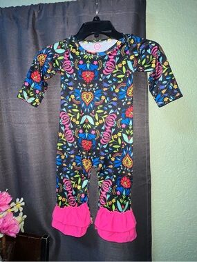 Toddler Girl Bright Ruffle Romper One Piece Suit Long Sleeve Isla Grace